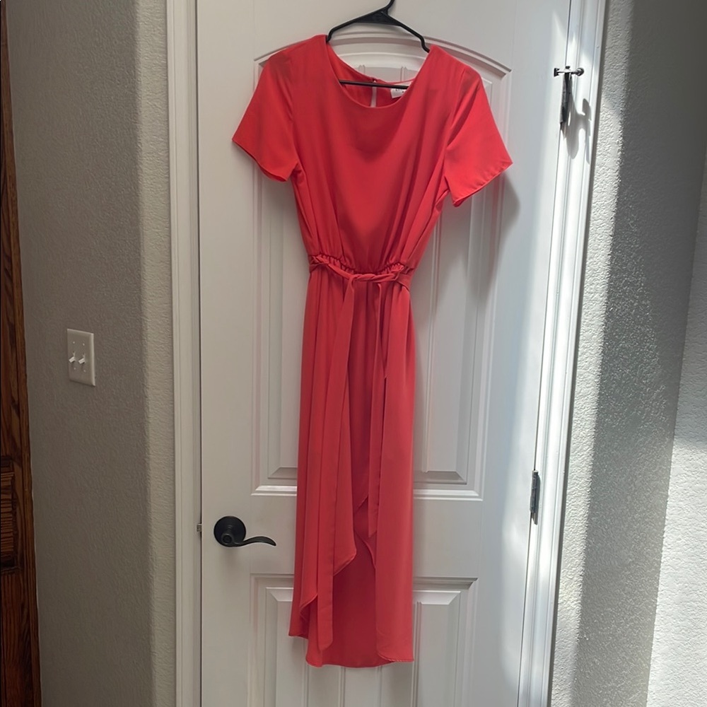 Everly Pink High Low Sundress Short Sleeve Crew Neck
